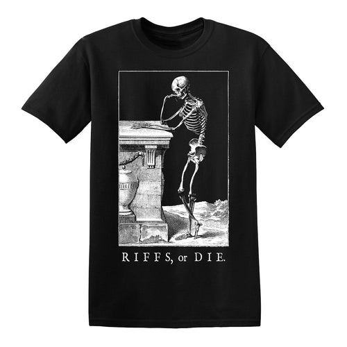 RIFFS OR DIE Thinker T-Shirt printed on 100% cotton. 